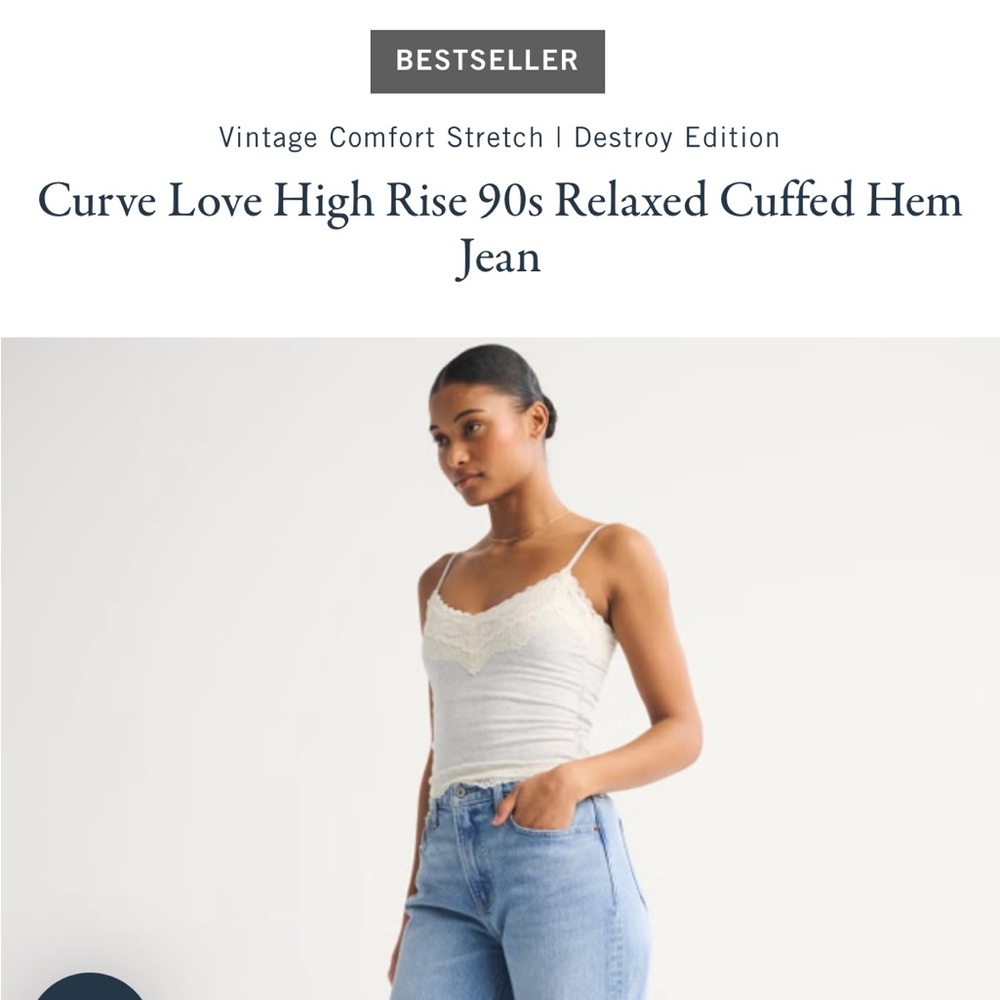 Abercrombie & Fitch Curve Love High Rise Relaxed Cuffed Hem Jeans - Light Blue